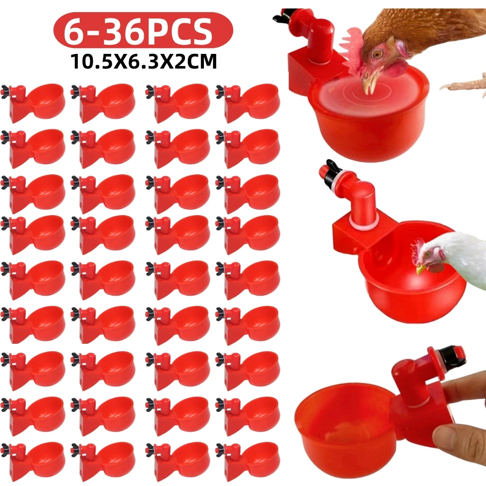 Chicken Nipple Drinker - 6-36 ชิ้นไก่เป็ดดื่มถ้วยเครื่องดื่มอัตโนมัติไก่ Feeder พลาสติกฟาร์มสัตว์ปีกน้ําดื่มถ้วยติดตั้งง่าย