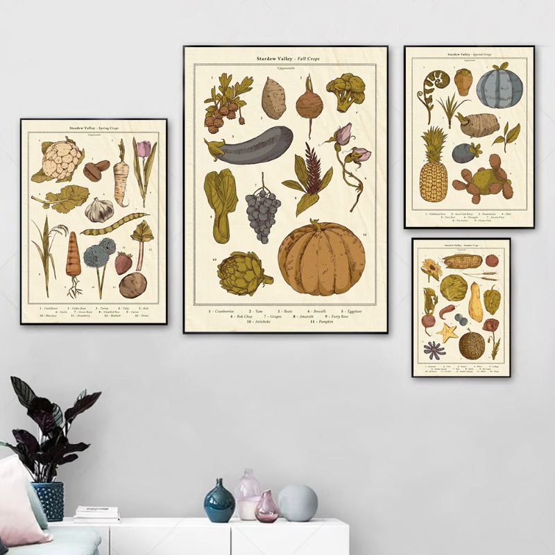 Agriculture Vertical Farming - Stardew Valleyตามฤดูกาลพืชโปสเตอร์Retro Gaming Wall Artผ้าใบพิมพ์ฤดูใบไม้ผลิฤดูร้อนฤดูใบไม้ร่วงพิเศษฟาร์มVINTAGEการ์ตูนDecor
