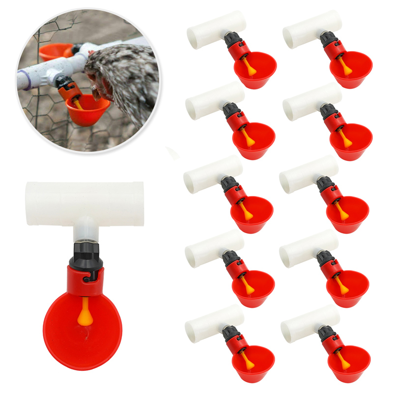 Chicken Nipple Drinker - 10 ชิ้นไก่นกกระทาอัตโนมัติเครื่องดื่มชามนกถ้วยน้ําท่อตรงสีเหลืองหัวนมสัตว์ปีกดื่มน้ําระบบ