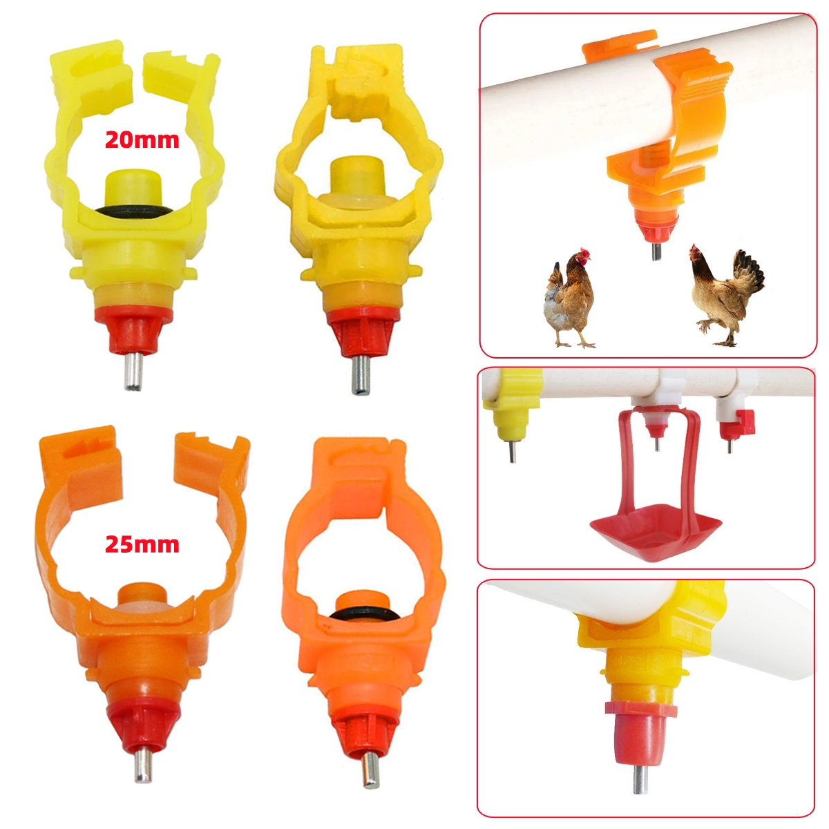 Chicken Nipple Drinker - 20mm 25mm CLAMP-ประเภทสัตว์ปีกหัวนมดื่ม Feeder 360 องศา